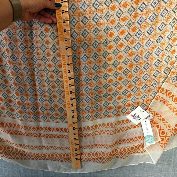 Lulla gauze extra larger scarf orange beige and blue measures 34ish” by 70ish - Picture 6 of 12